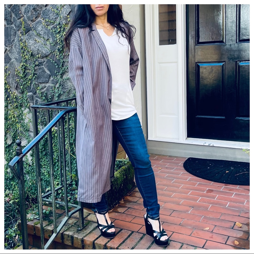 #06 LAST ONE Chic stripes trench coat with pockets - Picture 8 of 10